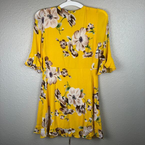 Lulus Cover Up Rayon Mustard Yellow Floral Print Kimono Top Flounce Sleeve - Picture 7 of 10